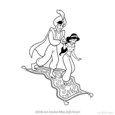 Free printable Aladdin and Jasmine Magic Carpet Ride Coloring Page coloring page