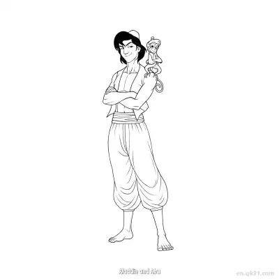 Free printable Aladdin and Abu Standing Together Coloring Page coloring page