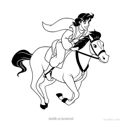 Free printable Aladdin Riding Horse Galloping Coloring Page coloring page
