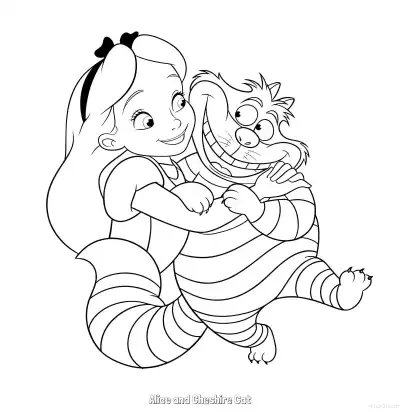 Free printable Alice and Cheshire Cat  Coloring Page - Free Printable Alice in Wonderland PDFS Coloring Sheets coloring page