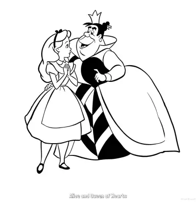 Free printable Alice and Queen of Hearts  Coloring Page - Free Printable Alice in Wonderland PDFS Coloring Sheets coloring page