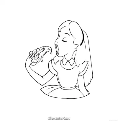 Free printable Alice Eats Pizza  Coloring Page - Free Printable Alice in Wonderland PDFS Coloring Sheets coloring page