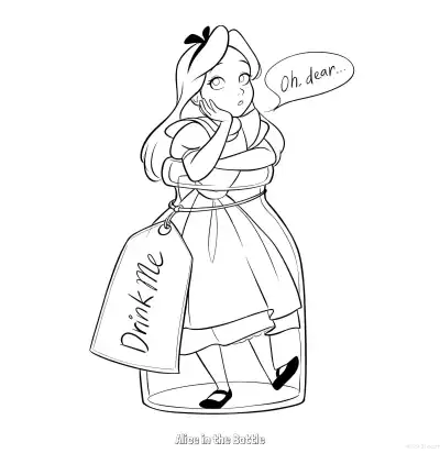 Free printable Alice in the Bottle 2 Coloring Page - Free Printable Alice in Wonderland PDFS Coloring Sheets coloring page