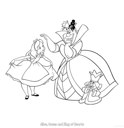 Free printable Alice, Queen and King of Hearts  Coloring Page - Free Printable Alice in Wonderland PDFS Coloring Sheets coloring page