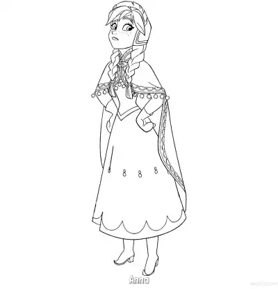 Free printable Princess Anna Winter Dress Full Body Coloring Page coloring page