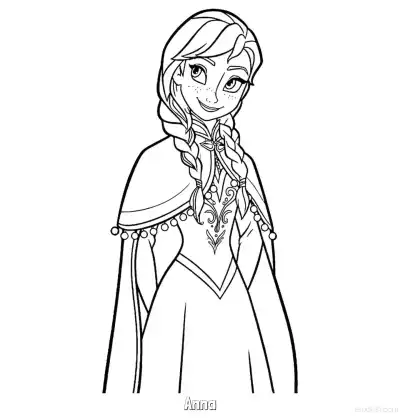 Free printable Anna Ornate Cape Half-body Line Art Coloring Page coloring page