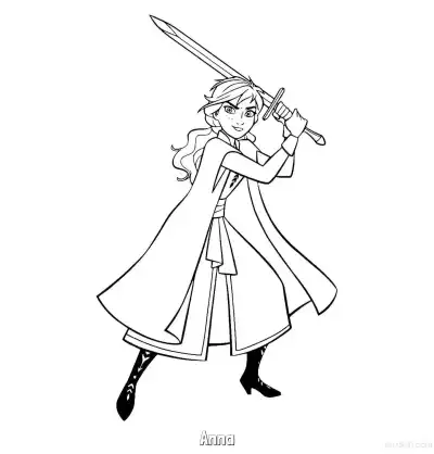 Free printable Anna Holding Sword Action Pose Coloring Page coloring page
