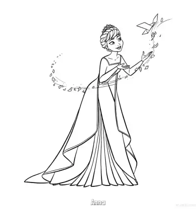 Free printable Anna Ballerina Pose with Birds Coloring Page coloring page