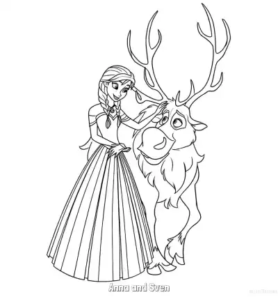 Free printable Anna and Sven Friendly Interaction Coloring Page coloring page