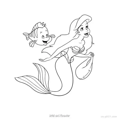 Free printable Ariel and Flounder  Coloring Page - Free Printable Disney The Little Mermaid PDFS Coloring Sheets coloring page