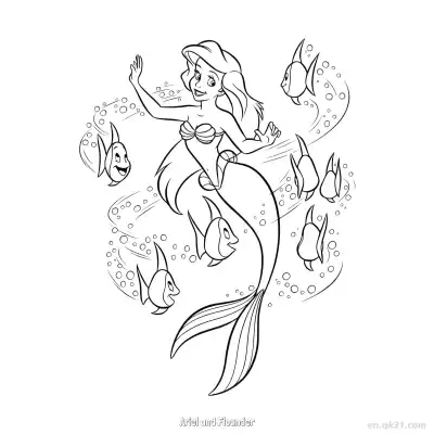 Free printable Ariel and Flounder 1 Coloring Page - Free Printable Disney The Little Mermaid PDFS Coloring Sheets coloring page
