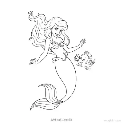Free printable Ariel and Flounder 2 Coloring Page - Free Printable Disney The Little Mermaid PDFS Coloring Sheets coloring page