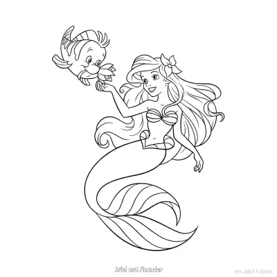 Free printable Ariel and Flounder 3 Coloring Page - Free Printable Disney The Little Mermaid PDFS Coloring Sheets coloring page