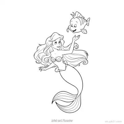 Free printable Ariel and Flounder 4 Coloring Page - Free Printable Disney The Little Mermaid PDFS Coloring Sheets coloring page