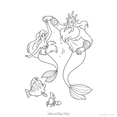 Free printable Ariel and King Triton  Coloring Page - Free Printable Disney The Little Mermaid PDFS Coloring Sheets coloring page