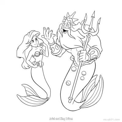 Free printable Ariel and King Triton 1 Coloring Page - Free Printable Disney The Little Mermaid PDFS Coloring Sheets coloring page