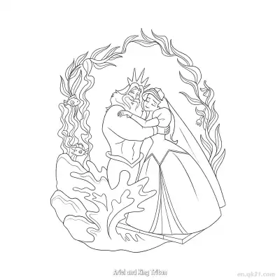 Free printable Ariel and King Triton 2 Coloring Page - Free Printable Disney The Little Mermaid PDFS Coloring Sheets coloring page