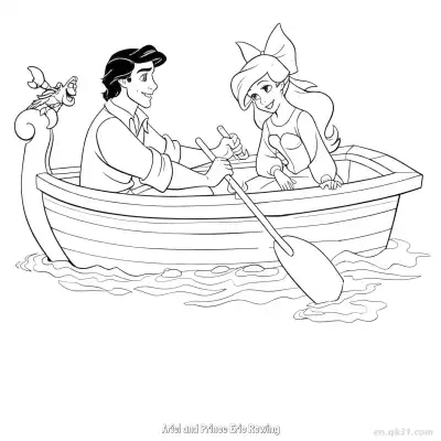 Free printable Ariel and Prince Eric Rowing  Coloring Page - Free Printable Disney The Little Mermaid PDFS Coloring Sheets coloring page