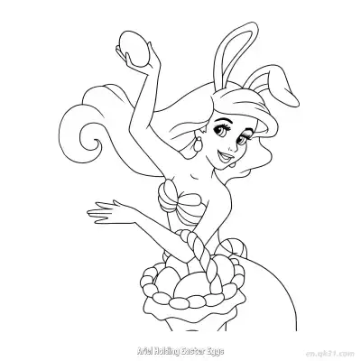 Free printable Ariel Holding Easter Eggs  Coloring Page - Free Printable Disney The Little Mermaid PDFS Coloring Sheets coloring page