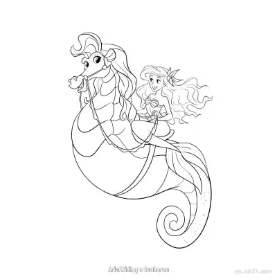 Free printable Ariel Riding a Seahorse 1 Coloring Page - Free Printable Disney The Little Mermaid PDFS Coloring Sheets coloring page
