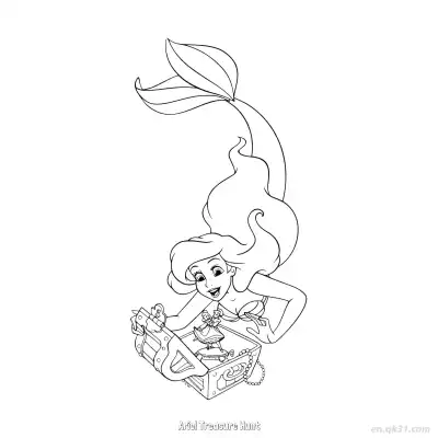 Free printable Ariel Treasure Hunt  Coloring Page - Free Printable Disney The Little Mermaid PDFS Coloring Sheets coloring page