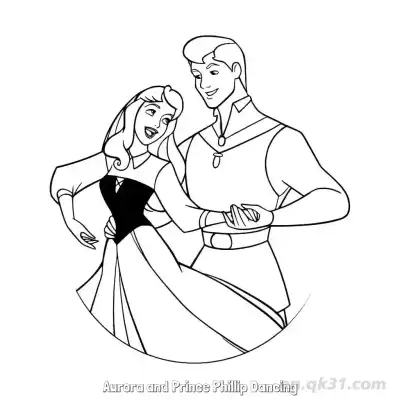 Free printable Aurora and Prince Phillip Romantic Dance Coloring Sheet coloring page