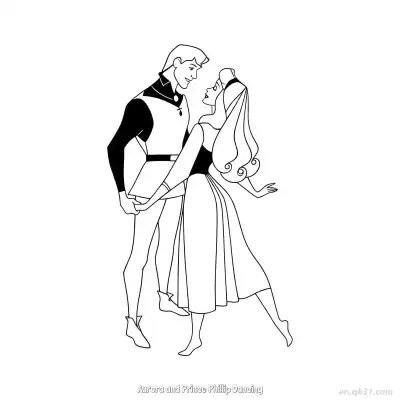 Free printable Aurora and Prince Phillip Eye Contact Coloring Outline coloring page