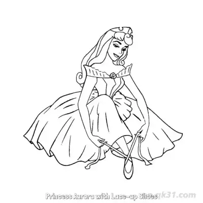 Free printable Princess Aurora Tying Shoes Coloring Page coloring page