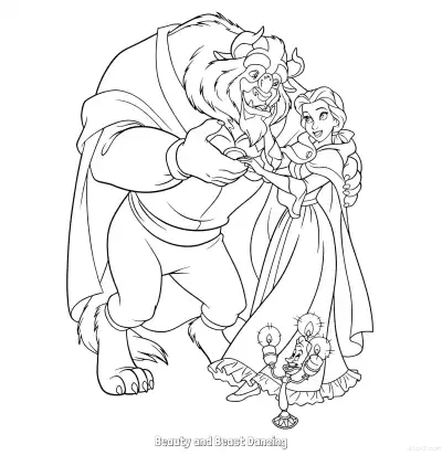 Free printable Beauty and the Beast Ballroom Dance Coloring Page | Lumiere coloring page