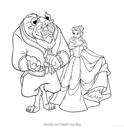 Free printable Belle and the Beast Romantic Waltz Coloring Sheet coloring page