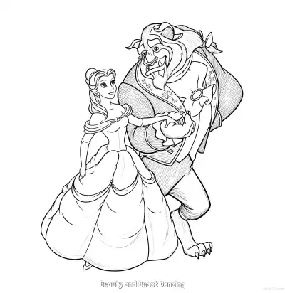Free printable Belle and Beast Spinning Dance Coloring Page coloring page