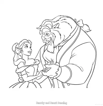 Free printable Close Up Beauty and the Beast Dancing Coloring Page coloring page