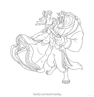 Free printable Circular Beauty and the Beast Dancing Coloring Page coloring page