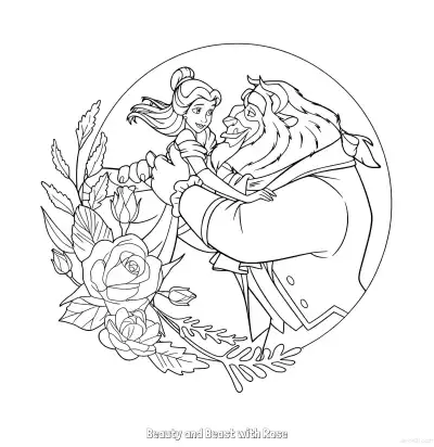 Free printable Beauty and the Beast Rose Crest Coloring Page coloring page