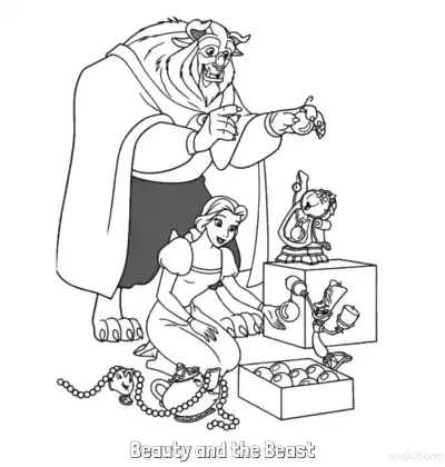 Free printable Beauty and the Beast Gift Giving Coloring Page coloring page