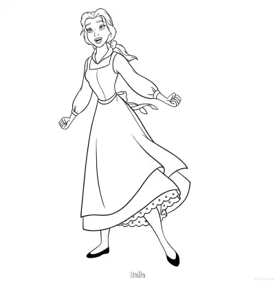 Free printable Belle in Village Dress Smiling Coloring Page coloring page