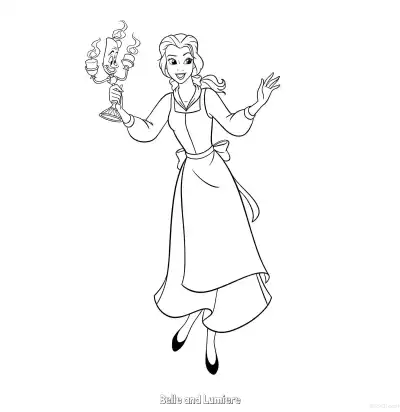 Free printable Belle Holding Lumiere Coloring Page coloring page
