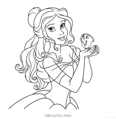 Free printable Belle and Mrs. Potts Close Up Coloring Page coloring page