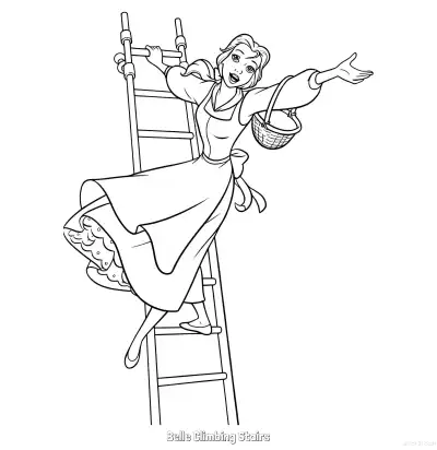 Free printable Belle Climbing Stairs Coloring Page coloring page