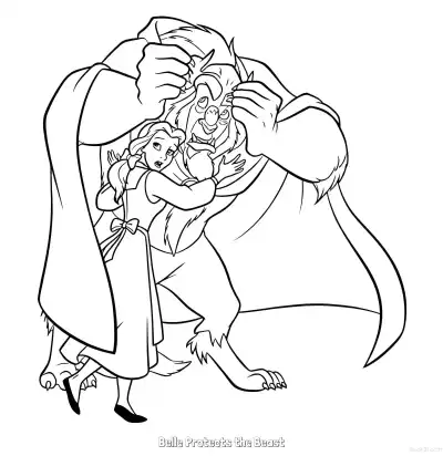 Free printable Belle Protects the Beast Coloring Page coloring page