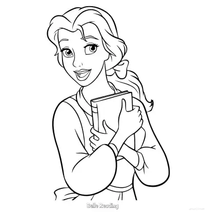Free printable Belle Smiling While Holding Book Coloring Page 2 coloring page