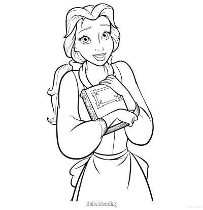 Free printable Belle Looking Up with Book Coloring Page 3 coloring page