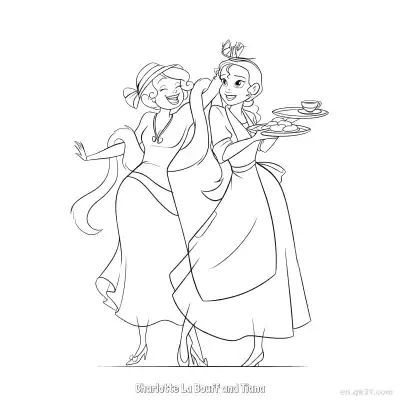 Free printable Charlotte La Bouff and Tiana  Coloring Page - Free Printable Disney The Princess And The Frog PDFS Coloring Sheets coloring page