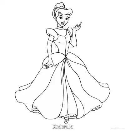 Free printable Cinderella in Ball Gown Turning Gracefully Coloring Page coloring page