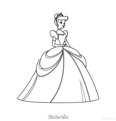 Free printable Cinderella Wearing Crown Standing Gracefully Coloring Page coloring page