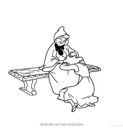 Free printable Cinderella Hugging Fairy Godmother Coloring Page coloring page