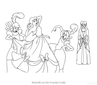 Free printable Cinderella and the Tremaine Family Argument Coloring Page coloring page