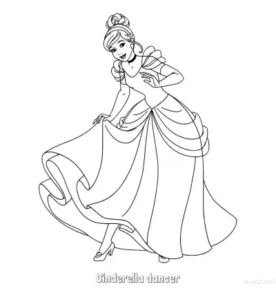 Free printable Cinderella Twirling in Dance Pose Coloring Page coloring page