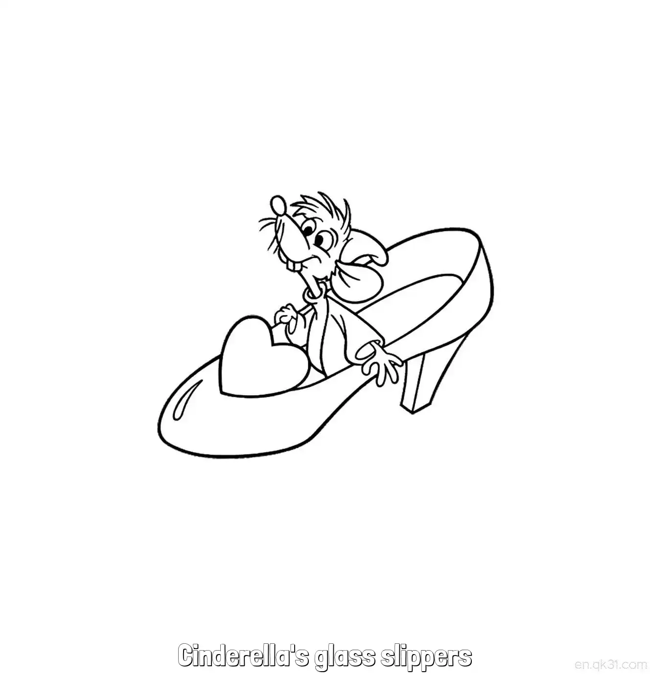 Mouse Sitting in Cinderella Glass Slipper Coloring Page – Free Printable Coloring Page for Kids and Adults