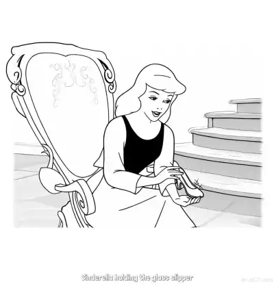 Free printable Cinderella Holding the Glass Slipper on Steps Coloring Page coloring page
